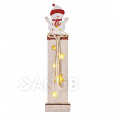 LED dekorace dřevěná - sněhulák, 46 cm, 2x AA, vnitřní, teplá bílá, časovač