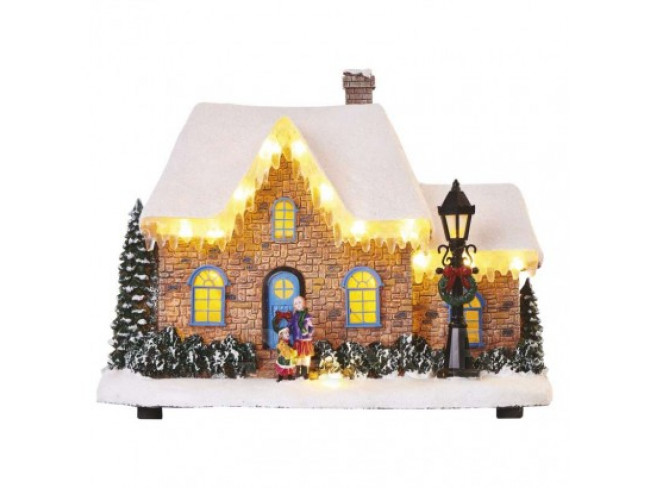 LED vánoční domek, 20,5 cm, 3 × AA, vnitř., Teplá bílá