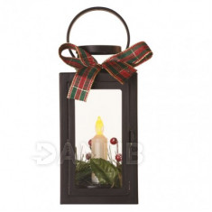 LED dekorace - vánoční lucerna se svíčkou černý, 22 cm, 3x AAA, vnitřní, vintage
