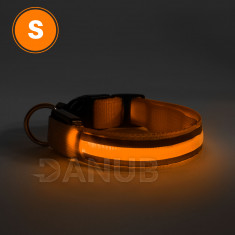LED obojek - s akumulátorem - velikost S - oranžová