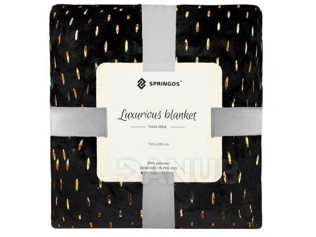 SPRINGOS Plyšová deka LUX - 150x200cm - černá + zlaté detaily