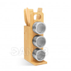 Magnetický držák na pepř - s bambusovou sadou pomůcek - 7 částí - 80 x 135 x 275 mm