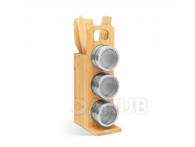 Magnetický držák na pepř - s bambusovou sadou pomůcek - 7 částí - 80 x 135 x 275 mm