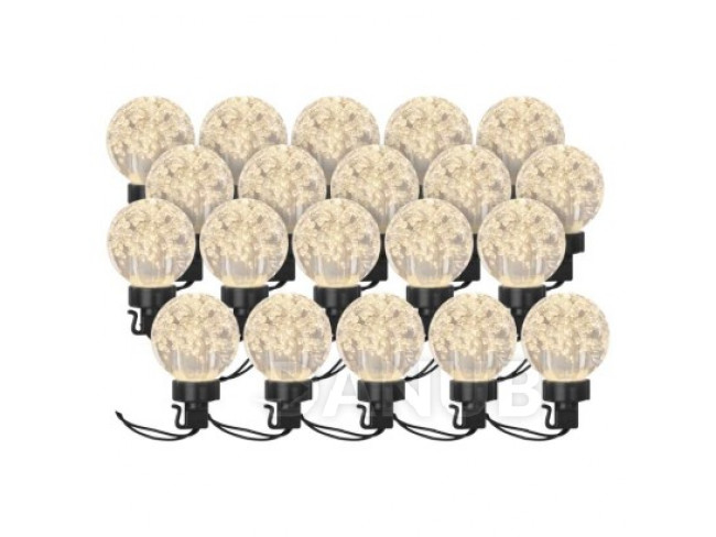 LED světelný řetěz – 20x párty žárovky, 7,6 m, vnější i vnitřní, teplá bílá