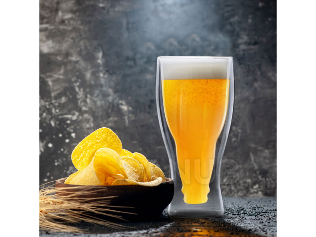 Dvoustěnná skleněná sklenice - na pivo, nápoje - 350 ml