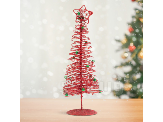 Třpytivý, kovový vánoční strom - 28 cm - červený