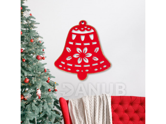 Vánoční dekorace - zvonek - 39,5 x 42 cm - červená/zlatá