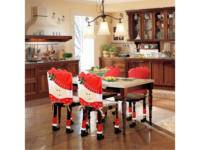 Vánoční dekorace na židli sada - manželka mikuláše - 47 x 75 cm - bílá/červená