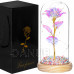 Springos Věčná růže ve skle - Led - 22 cm - křišťál/zlatý stonek/barevné kuličky