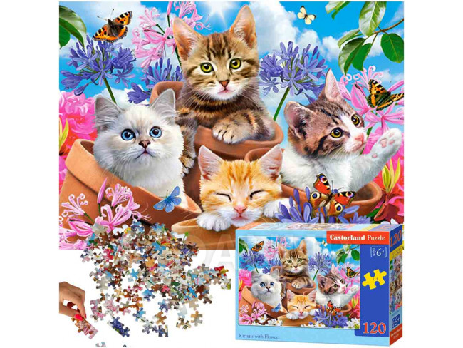 CASTORLAND Puzzle 120 dílků Koťata s květinami - 6+