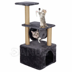 Springos Sisalové škrábadlo pro kočky s hračkami - 3-úrovně - 62 cm - tmavě šedé