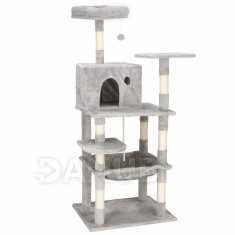 Springos Sisalové škrábadlo pro kočky s hračkou - 7-úrovní - 145 cm - šedé