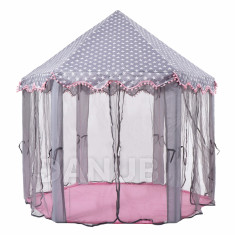 Springos Dětský stan na hraní - růžově šedý/tečkovaný