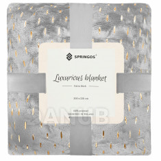 SPRINGOS Plyšová deka LUX - 200x220cm - světle šedá + zlaté detaily