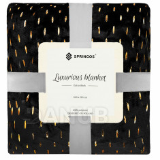 SPRINGOS Plyšová deka LUX - 200x220cm - černá + zlaté detaily