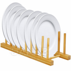 Springos Bambusový stojan na talíře / poklice / prkénka na krájení - 8 přihrádek