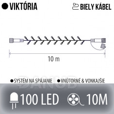 Viktorie spojovatelný led světelný řetěz vnější - 100led - 10m studená bílá - bílý kabel
