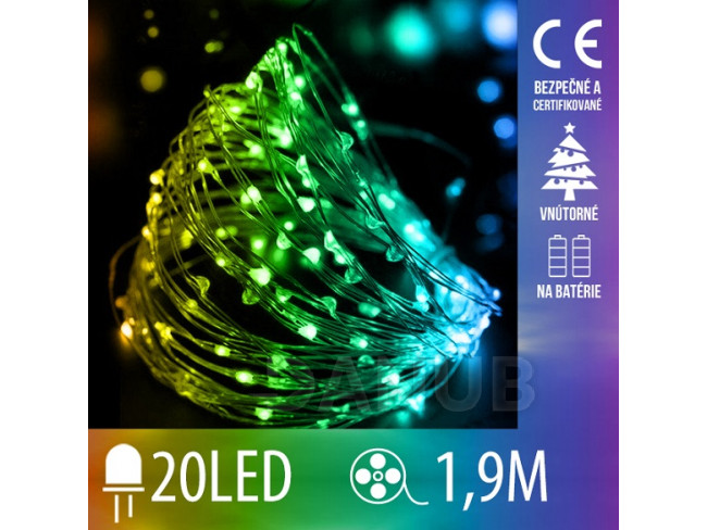 Vánoční led světelný mikro řetěz na baterie - 20led - 1,9m multicolour