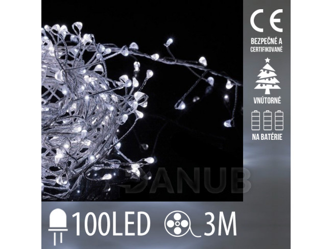 Vánoční led světelná mikro řetěz cluster -100led - 3m studená bílá