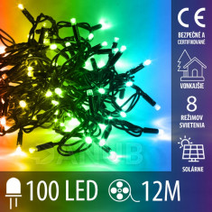 Vánoční led světelný řetěz solární + programator - 100led - 12m multicolour