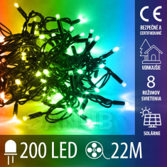 Vánoční led světelný řetěz solární + programator - 200led - 22m multicolour