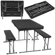 Springos Rozkládací stůl s lavičkami - 105x65x69 cm - černá a šedá