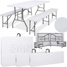 Springos Rozkládací stůl s lavičkami - 180x74x74 cm - bílá