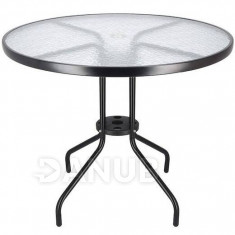 Springos Zahradní stolek 90cm - kulatý - kov + sklo, černý