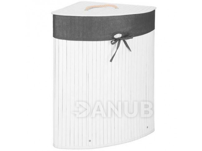 Bambusový koš na praní - 60L - rohový - bílá/šedá
