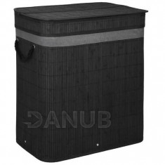 Bambusový koš na prádlo - 100L - 2 komory - černý