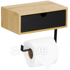 Springos Držák na toaletní papír + zásuvka - černá + bambus