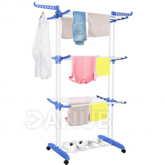Springos Vertikální sušák prádla na kolečkách - skládací - 170x75,5x57 cm - bílá/modrá
