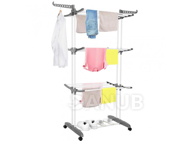 Springos Vertikální sušák prádla na kolečkách - skládací - 170x72x62 cm - bílá/šedá