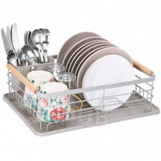 Springos Odkapávač na nádobí a příbory - kovový - 31x 42x13,5 cm - šedo-hnědý