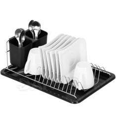 Springos Odkapávač na nádobí a příbory - kovový - 19x 40x12,5 cm - černý/chrom