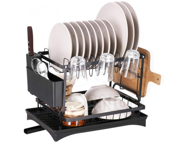 Springos Odkapávač na nádobí a příbory - kovový - patrový - 30x42x30 cm - černý