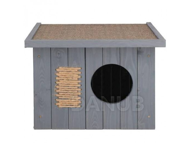 Dřevěná bouda pro kočky nebo psy s plochou střechou - 58x49,5 cm - zateplená - šedá