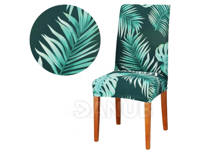 SPRINGOS Návlek na židli univerzální - tropické listy na zelené