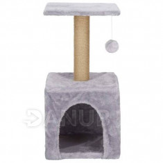 Springos Sisalové škrábadlo pro kočky s hračkami - 3-úrovně - 62 cm - šedé