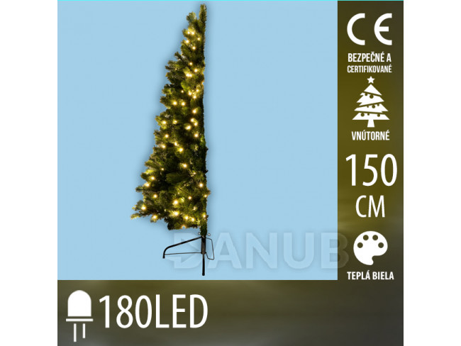 Umělý 1/2 vánoční stromek s integrovaným led osvětlením - 3d + 2d jehličí - 180led - 150cm - teplá bílá