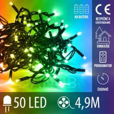 Vánoční led světelný řetěz vnější na baterie s časovačem + programator - 50led - 4,90m Multicolour