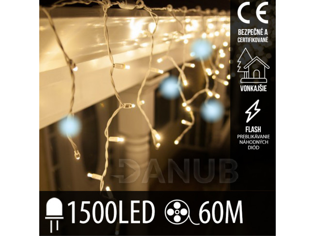 Vánoční led světelná záclona pro spojování venkovní flash - 1500led - 60m teplá bílá / studená bílá