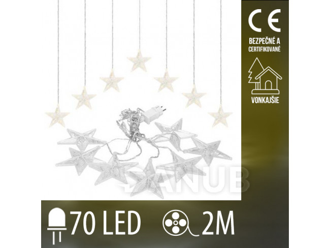 Vánoční led světelná záclona vnější - hvězdy - 70led - 2m teplá bílá