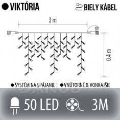 VIKTORIE spojovatelná LED světelná záclona vnější - 50LED - 3M Studená bílá - bílý kabel
