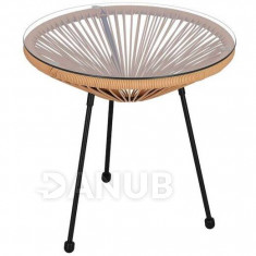 Zahradní ratanový stůl se sklem - kulatý - 50 cm - černý