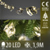 Vánoční LED světelný řetěz vnitřní na baterie - akrylový křišťál - 20LED - 1,9m Teplá Bílá