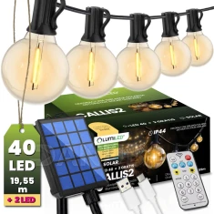 Solární zahradní girlanda 40x LED ozdobné kuličky 19,55m