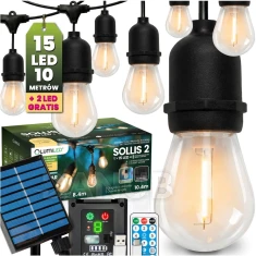 Solární zahradní girlanda 15x LED ozdobné žárovky 10,4m 2700K teplá + dálkový ovladač IP65 SOLLIS 2 LUMILED