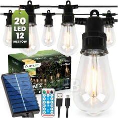 Zahradní solární girlanda 20x LED dekorační žárovky 11,68m 3000K teplá bílá + dálkové ovládání LUMILED