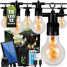 Zahradní solární girlanda 15x LED dekorační žárovky 11,58m 2200K teplá + dálkový ovladač ALAVAS LUMILED